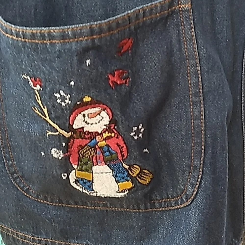 Blair XL snowmen cardinals Christmas Jean denim jacket